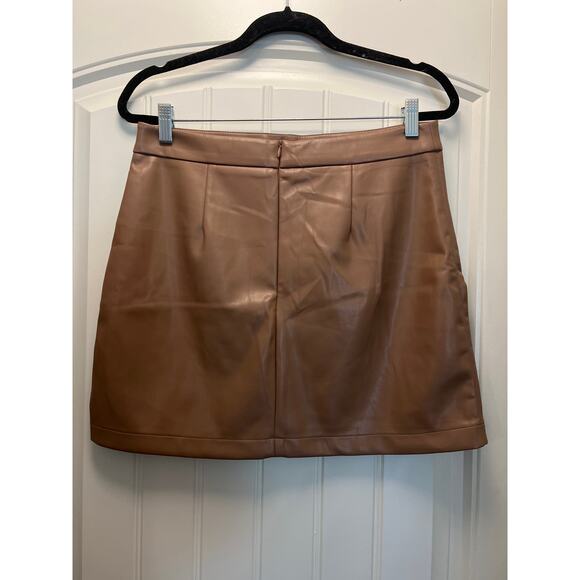 NWT Shine Star Women’s Vegan Faux Leather Pencil Mini Skirt Size L Brown Comfort - Picture 2 of 5
